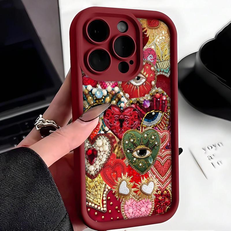 Heart & Eye Pattern Phone Case, Decorative Phone Protector Cover, Phone Accessories Compatible with iPhone 11 12 13 14 15 Pro Max