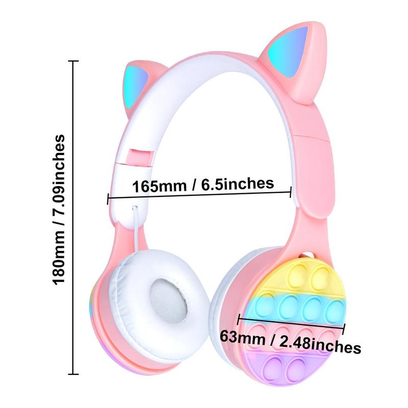 Cat Ear Design Wireless Headphone, TWS Stereo Headset with Mic for School & Home, Foldable Headset Compatible with Mobile Phones & PC & Tablet