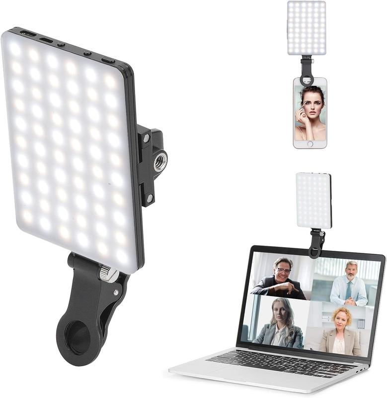 LED High Power Rechargeable Clip Fill Video Conference Light with Front & Back Clip, Adjusted 3 Light Modes for Phone, iPhone, Android, iPad, Laptop, for Makeup, TikTok, Selfie, Vlog