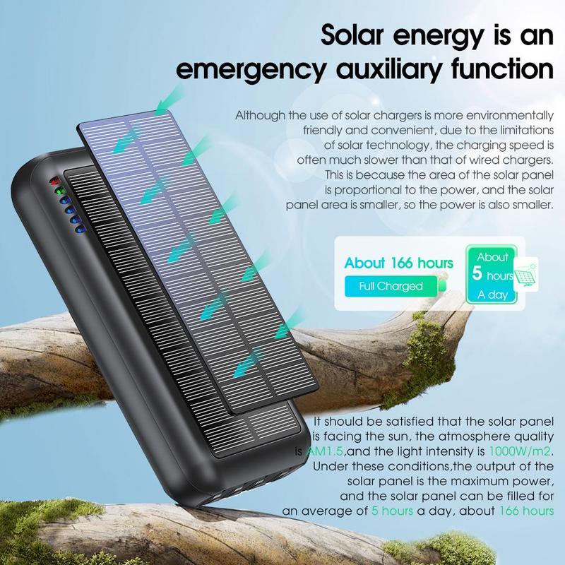 Solar Power Bank for Summer, 1 Count Chargeable Power Bank with 4 Output Cables & LED Flashlight for Smartphone, Portable Compact Multicharger with LED Lights, Power Bank Charger, Phone Accessories