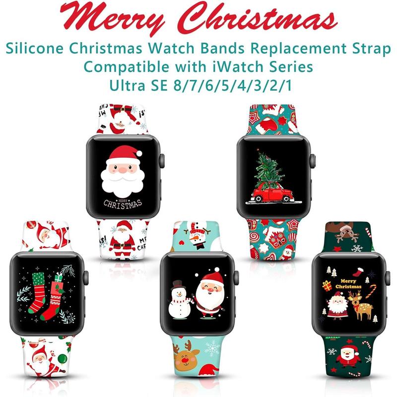 Christmas Halloween Watch Band Compatible with Apple Watch Band 38mm 40mm 41mm 42mm 44mm 45mm 49mm iWatch Ultra SE Series 9 8 7 6 5 4 3 2 1, Christmas Halloween Soft Silicone Sport Replacement Strap Band for Girls Accessories Wearable Accessories Wearable