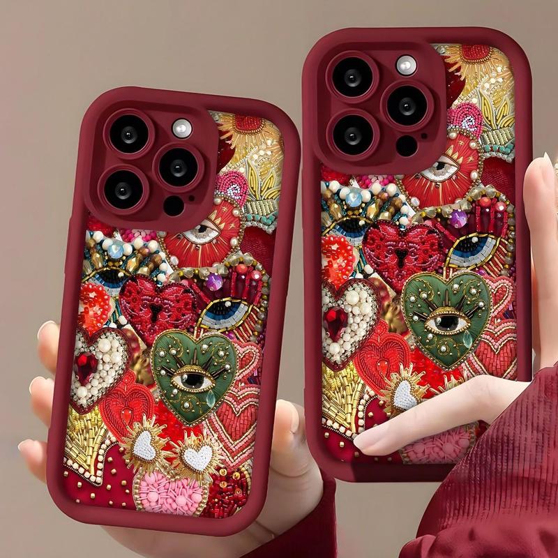 Heart & Eye Pattern Phone Case, Decorative Phone Protector Cover, Phone Accessories Compatible with iPhone 11 12 13 14 15 Pro Max