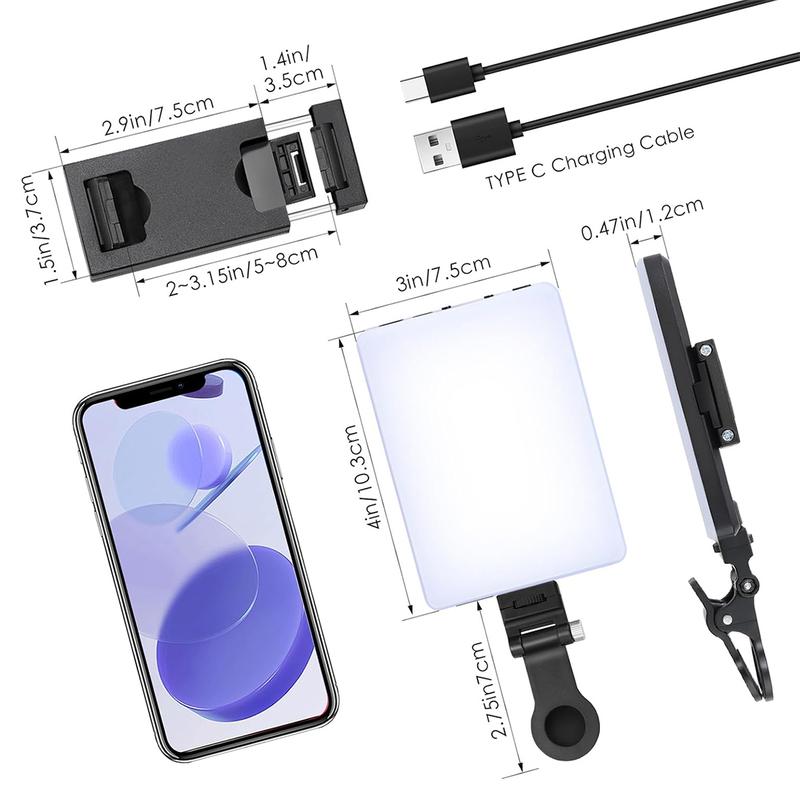 LED High Power Rechargeable Clip Fill Video Conference Light with Front & Back Clip, Adjusted 3 Light Modes for Phone, iPhone, Android, iPad, Laptop, for Makeup, TikTok, Selfie, Vlog