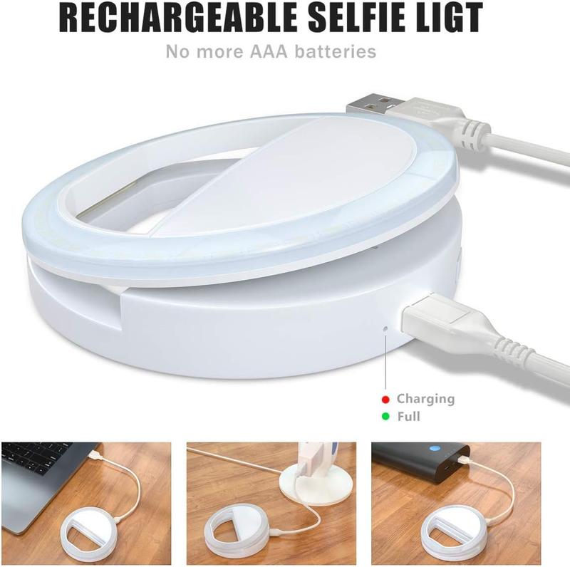 Selfie Ring Light, [Rechargeable] with 36 LED Lights, 3-Level Adjustable Brightness Clips On Phone Ring Light Compatible with iPhone 16 15 14 13 12 11 Plus Pro Max iPad Laptop Samsung, White