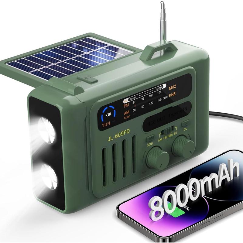 Weather Radio, 8000mAh Hand Crank Radio, Solar AM FM NOAA Weather Portable Radio with Flashlight,  Speaker, SOS, Power  & 4 Ways  for Indoor Outdoor  (Green)