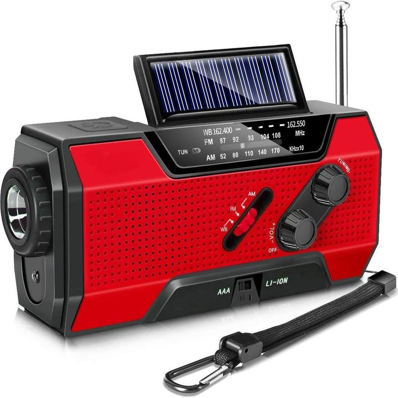 Portable USB Solar Hand Crank Charging Radio, Emergency Weather Radio with Power Bank Function, Radio with SOS Alarm & Flashlight for Indoor Outdoor Emergencies