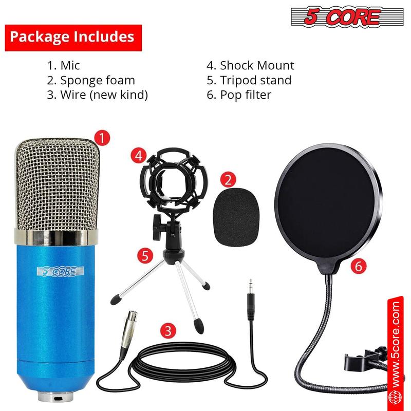 5 CORE XLR Microphone Condenser Mic for Computer Gaming, Podcast W Tripod Stand Kit for Streaming, Recording, Vocals, Voice, Cardioids Studio