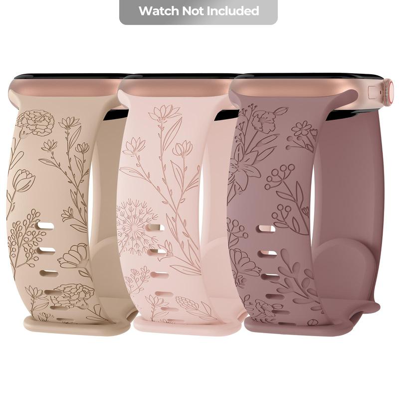 Floral Pattern Silicone Watch Band (Band Only), Soft Sport Wildflower Design Watch Band, Fashionable Watch Accessories Compatible with Apple watch Series 9 8 SE 7 6 5 4 3 2 1