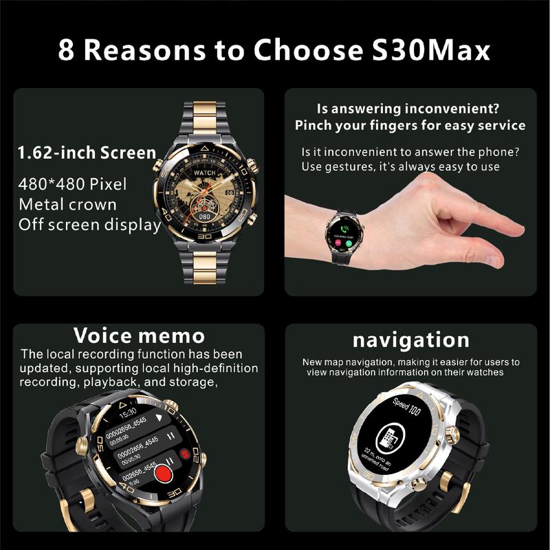 2024 NEW S30 Max Smart Watch Men AMOLED HD Screen GPS Bluetooth Call for IP68 Waterproof Watches Blood Sugar watch