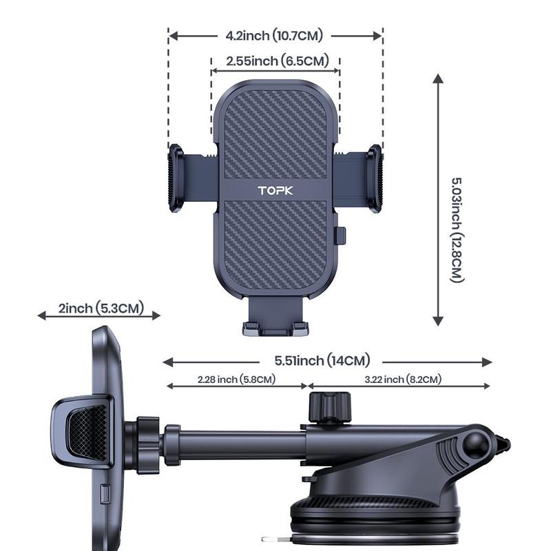 TOPK Car Phone Holder, Adjustable 360° Rotation Car Phone Holder, One Button Release Car Phone Mount for 4.0-6.7 Phones