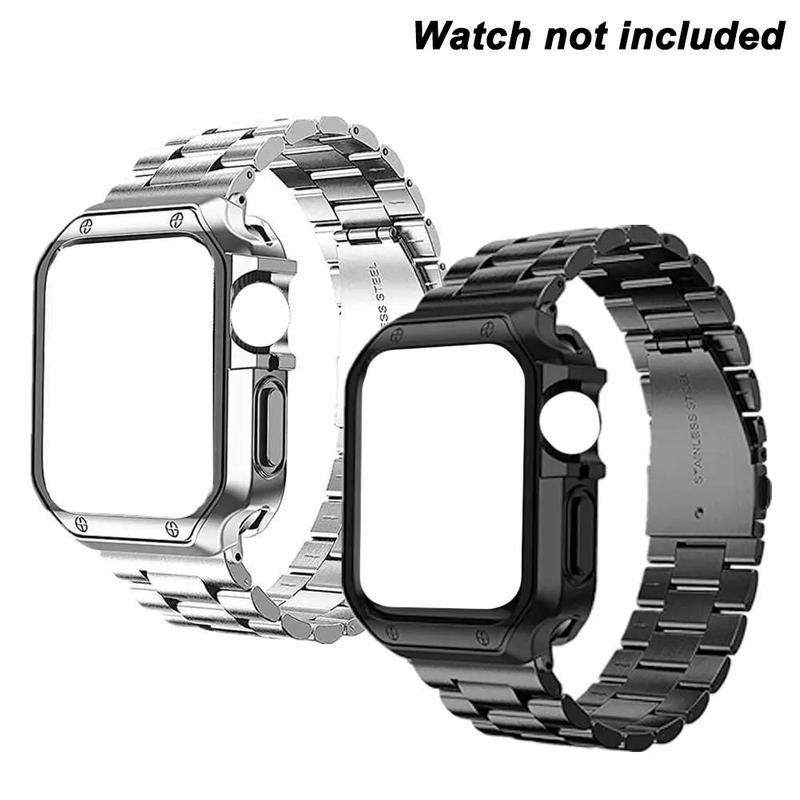 Stainless Steel Watch Band with Watch Protector Case (Watch Not Included), 1 Count Smart Watch Protective Case with 1 Count Band Compatible with Apple Watch