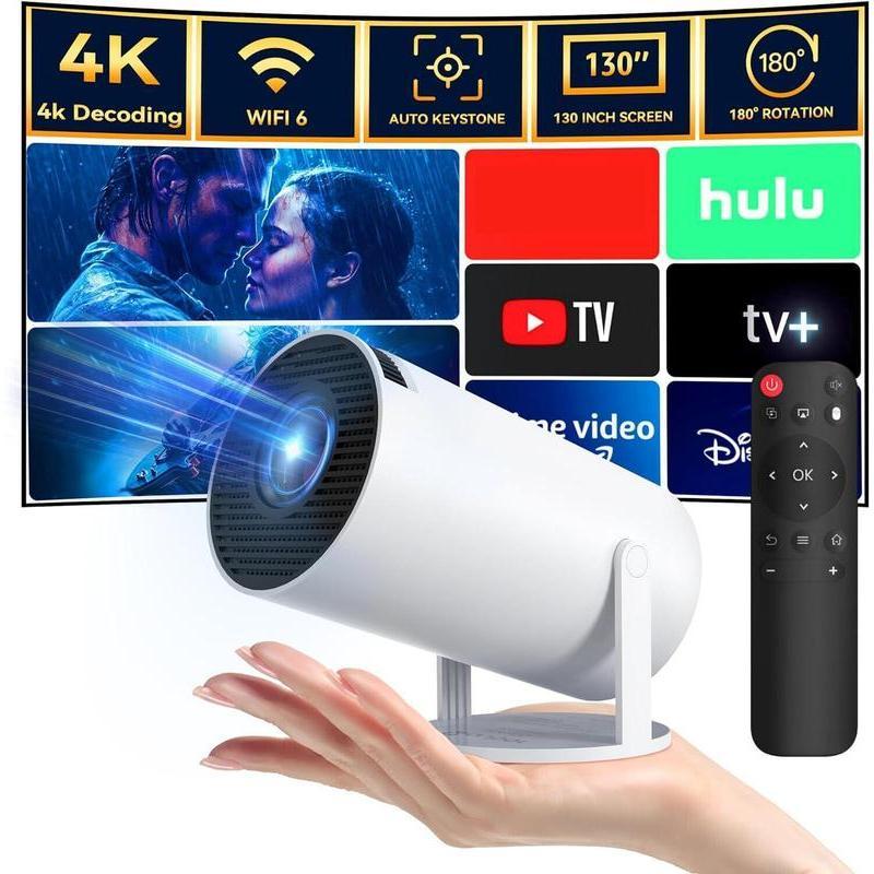 Portable Projector, 2.4 5G WiFi Smart Projector, 360°Adjustable Stand 4K HD LED Projector Auto Keystone Correction Portable Projector, BT 5.2, 200 Inch Screen,Built-in speaker, Home Video Projector