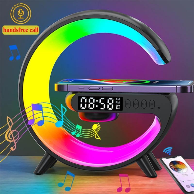 VIKEFON Wireless Charger, Multi-functional Phone Charger, Wireless Speaker with RGB Night Light, Alarm Clock, Perfect Bedroom Accessory, Enhancing Your Morning Routine with Light & Sound