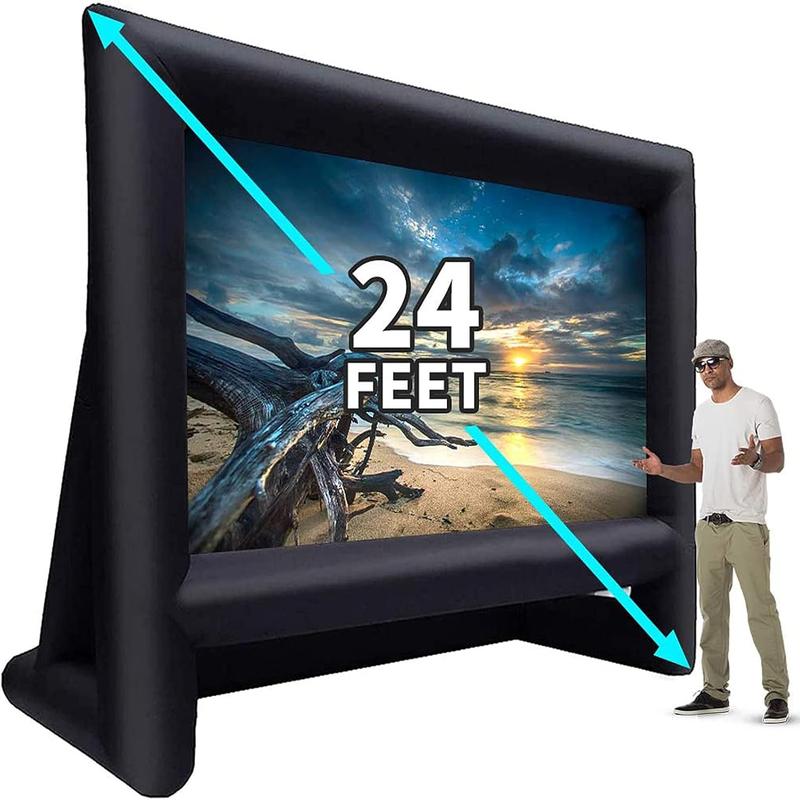 24 Feet Inflatable Outdoor Indoor Projector Movie Screen, Portable Blow Up Cinema Projection Screen, with Air Blower, Tie-Downs and Storage Bag, for Backyard Pool Party Movie Nights Audio