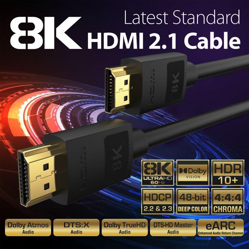 8K HDMI 2.1 Cable, High Speed 48Gbps HDMI 2.1 Cable, Support 8K@60Hz 4K@120Hz 2K@144Hz, Support 3D eARC HDR HDCP 2.2 2.3