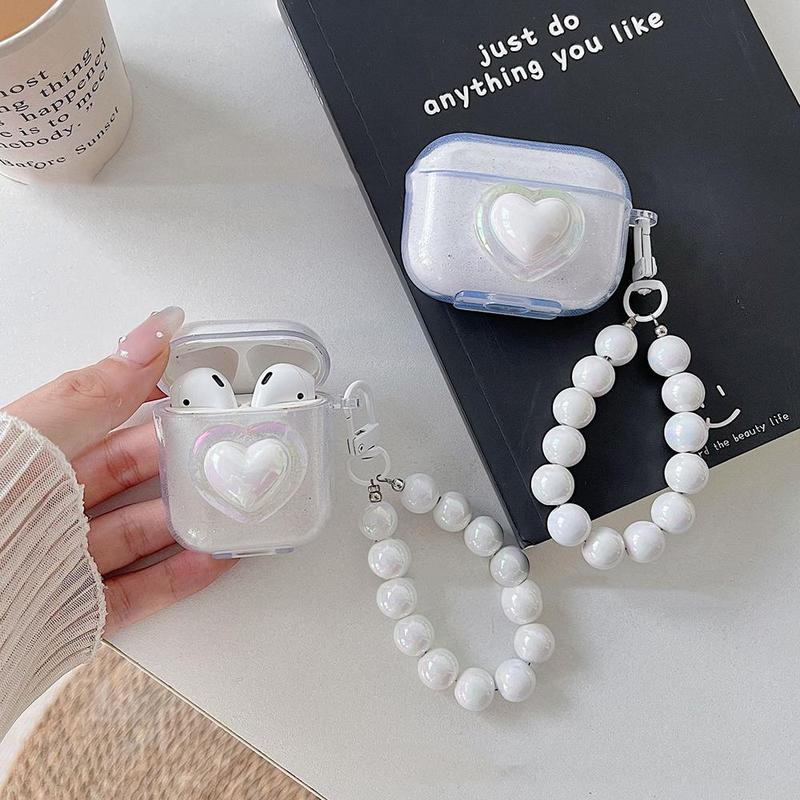 Heart Shaped Earphone Case with Bracelet, 1 Count Earphone Protective Cover, Earphone Accessories Compatible with AirPods 2 3 Pro