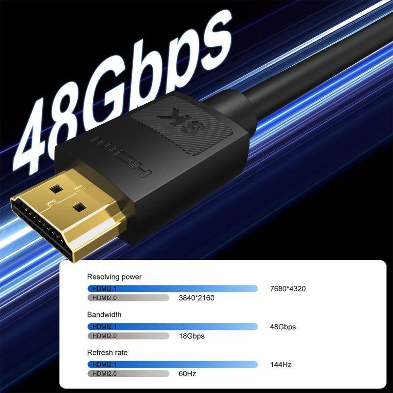 8K HDMI 2.1 Cable, High Speed 48Gbps HDMI 2.1 Cable, Support 8K@60Hz 4K@120Hz 2K@144Hz, Support 3D eARC HDR HDCP 2.2 2.3