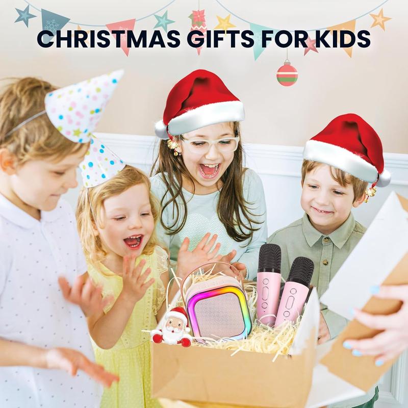 Machine for Kids Adults, Portable Bluetooth Karaoke Speaker with 2 Wireless Mics and LED Color Lights, Home Birthday Party for Girls Boys Ages 4, 5, 6, 7, 8, 9, 10,11,12+