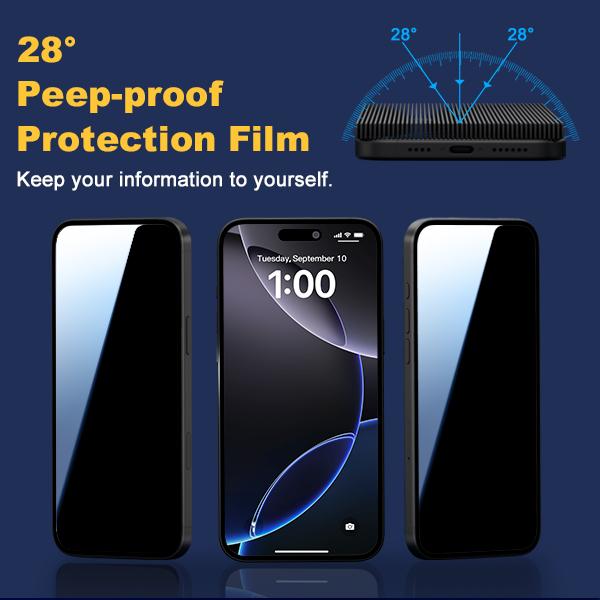 2pcs Ladycare easy-installation privacy Tempered Glass Screen Protector,FullCoverage  For iPhone 11-16 series,BUBBLE FREE