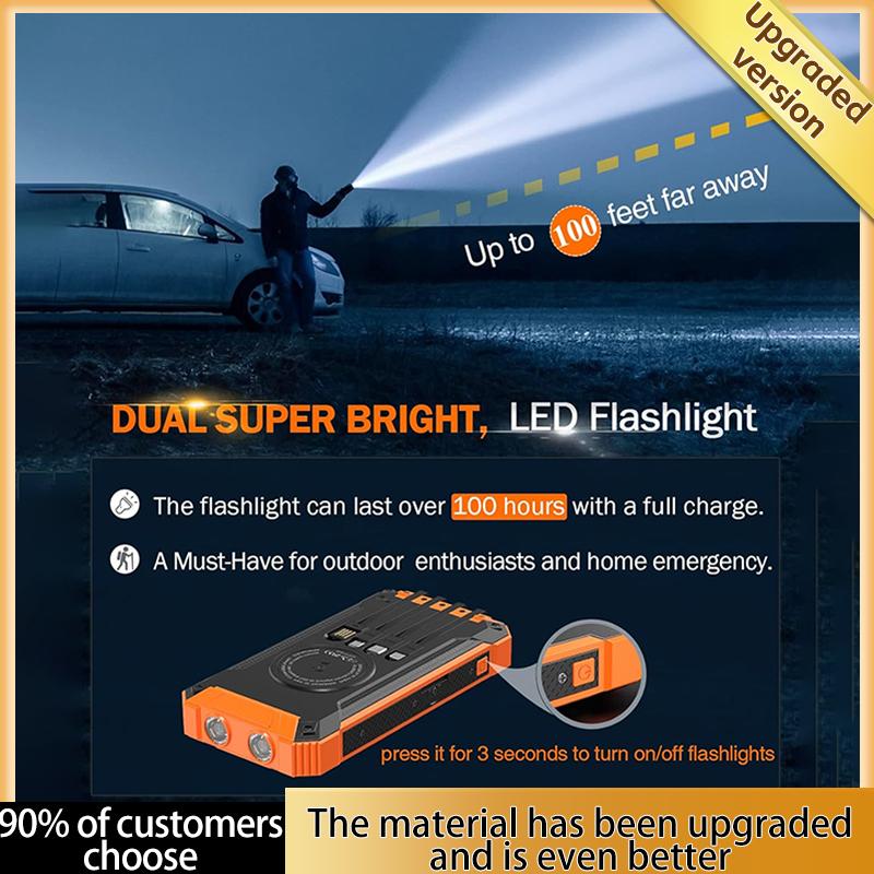 20000mah large capacity magnetic solar power bank with built-in charging cable