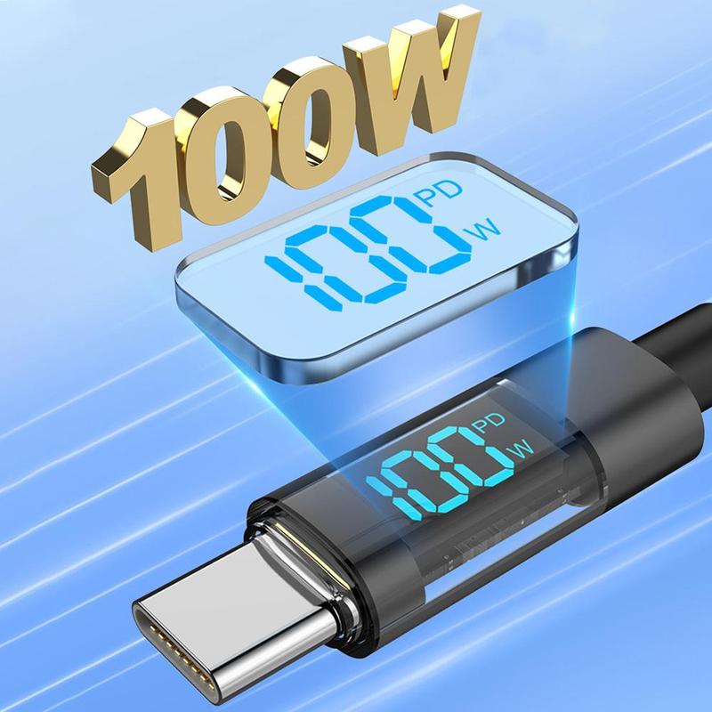 100W Digital Display Fast Charging Data Cable, USB-C Data Cable, Type-C Phone Charging Cable for Samsung S24 Xiaomi Redmi Huawei