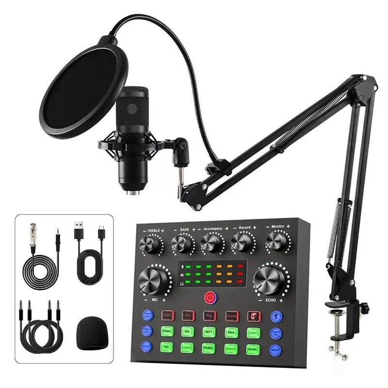 Podcast Equipment Bundle, Live Sound Control Device & BM-800 Condenser Microphone, Sound Card and Microphone Kit for Recording, Gaming, Singing