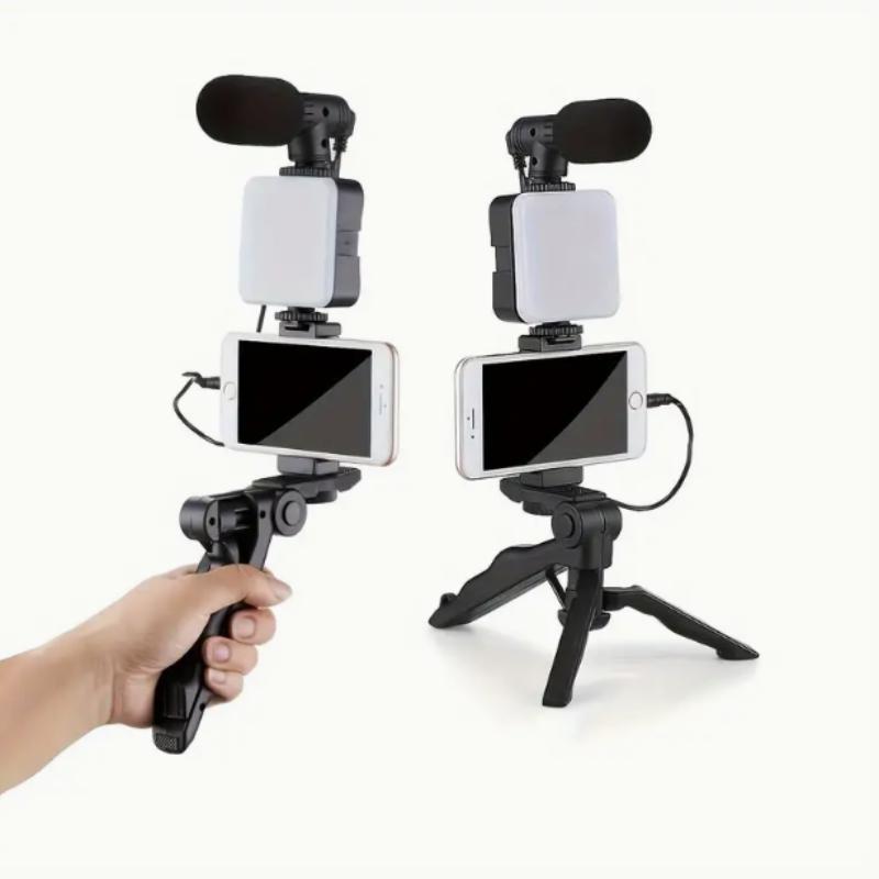 Portable Phone Holder Kit, 1 Set Handheld Phone Tripod with Fill Light & Microphone, Outdoor Live Streaming Kit, Photography Equipment for Streamer