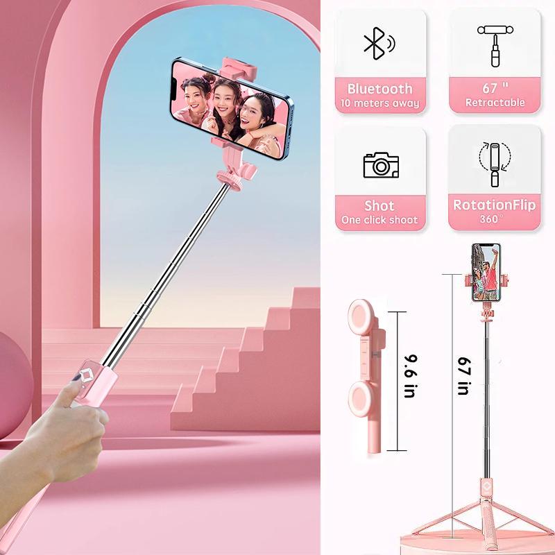 (Imoli) Upgraded 67-Inch Telescopic Multi-Function Mobile Phone Selfie Stick With Dual Fill Light, Built-In Tripod And Wireless Remote Control