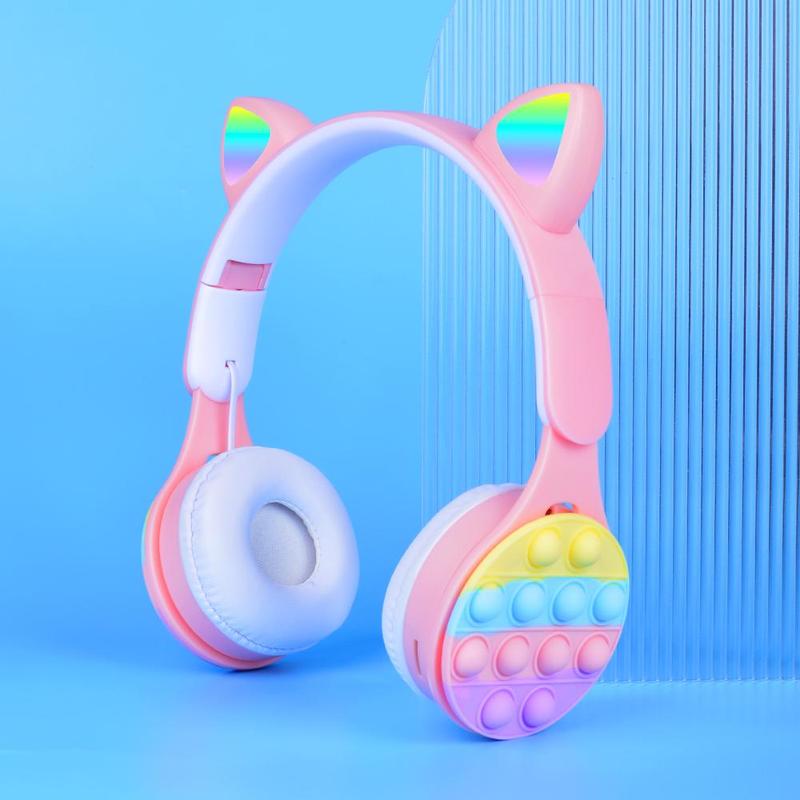 Cat Ear Design Wireless Headphone, TWS Stereo Headset with Mic for School & Home, Foldable Headset Compatible with Mobile Phones & PC & Tablet