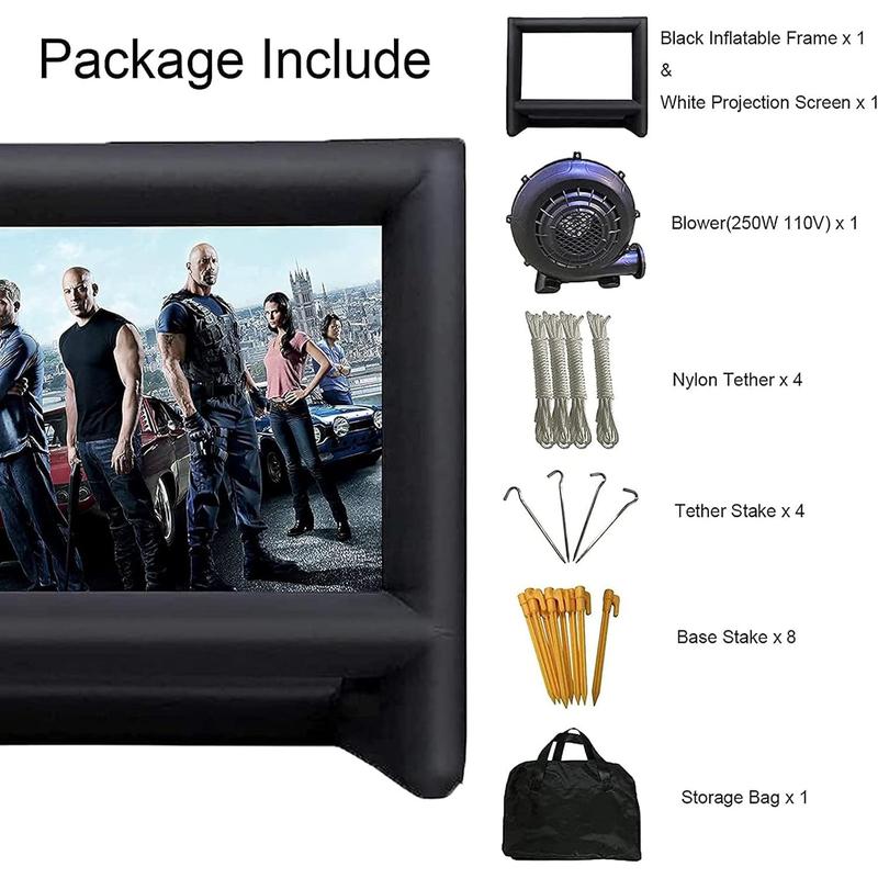 24 Feet Inflatable Outdoor Indoor Projector Movie Screen, Portable Blow Up Cinema Projection Screen, with Air Blower, Tie-Downs and Storage Bag, for Backyard Pool Party Movie Nights Audio