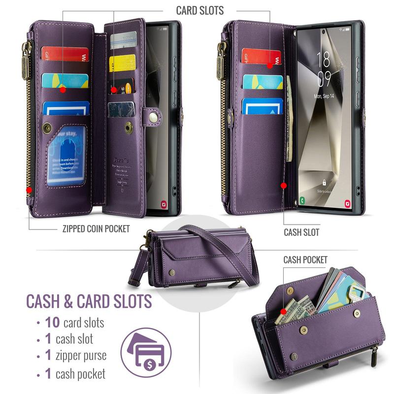 CaseMe Crossbody Phone Case with Card Slot (1 Count), Phone Wallet Case with Zipper, Phone Accessories for Samsung Galaxy S24 UltraS23 FE S10 Plus, Smartphone Case