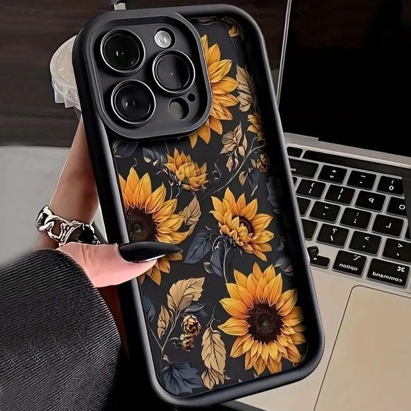 Sunflower Pattern Phone Case, Shockproof Phone Protective Cover, Phone Accessory Compatible with iPhone 16 15 14 13 12 11