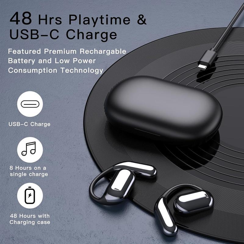 Open Ear Bluetooth 5.4 Headphones, Wireless Earbuds Sport Over Earphones Built-in Mic with Ear Hooks 50H Playtime Ear Buds LED Display Charging Case