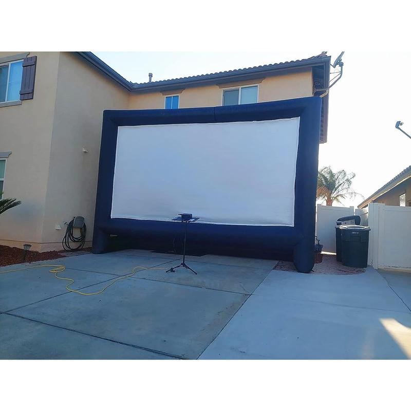 24 Feet Inflatable Outdoor Indoor Projector Movie Screen, Portable Blow Up Cinema Projection Screen, with Air Blower, Tie-Downs and Storage Bag, for Backyard Pool Party Movie Nights Audio