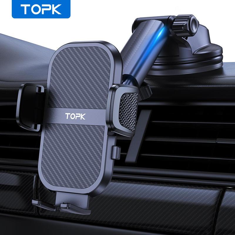 TOPK Car Phone Holder, Adjustable 360° Rotation Car Phone Holder, One Button Release Car Phone Mount for 4.0-6.7 Phones