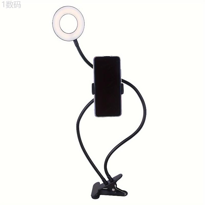 Iron Phone Grip Stand with 2-in-1 Ring Light and Clip-on Gooseneck Light, Non-Waterproof Desk Reading and Video Recording Lamp, Study Night Light for Bedside and Tabletop Use Selfie Smartphone