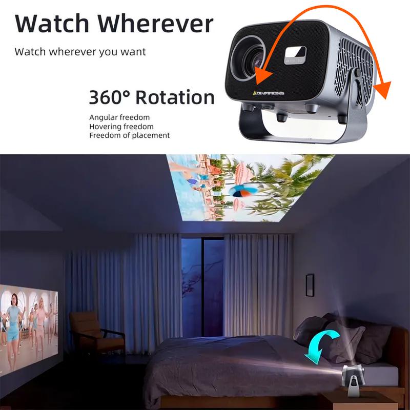 Olymmons Mini Projector with WIFI 6 and Bluetooth, 4K 1080P Support Portable Smart Projector 360° Rotatable 130'' Screen Movie Projector for Outdoor Home Theater Auto Keystone Compatible with iOS Android Mini 4K Portable Wireless