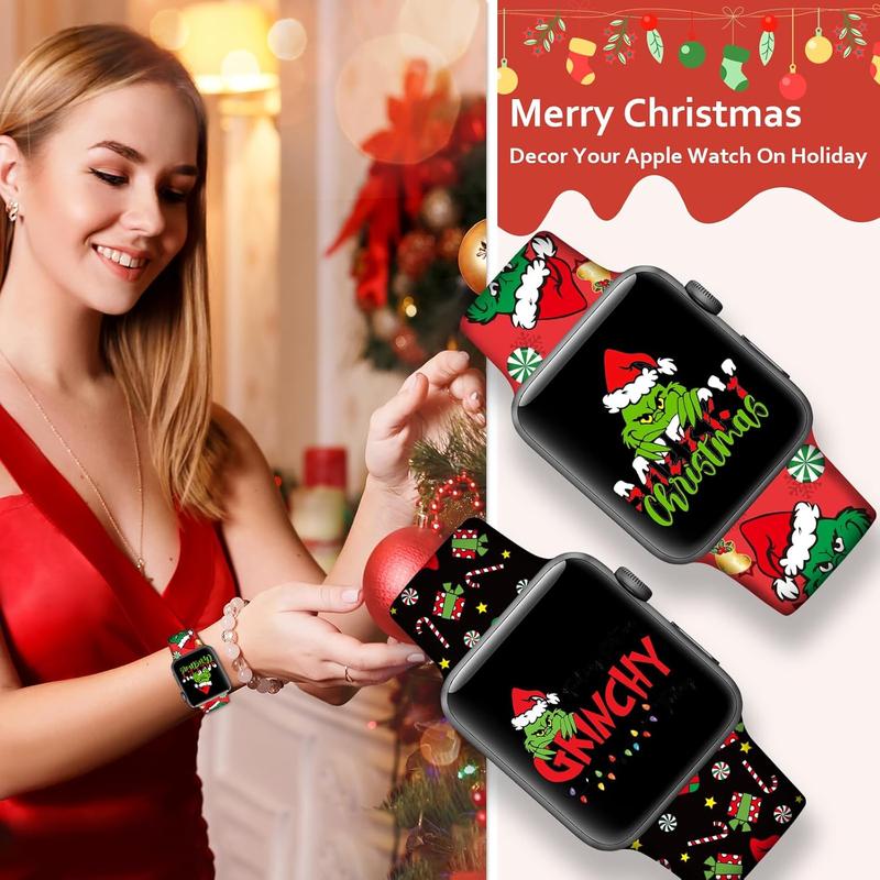 Christmas Halloween Watch Band Compatible with Apple Watch Band 38mm 40mm 41mm 42mm 44mm 45mm 49mm iWatch Ultra SE Series 9 8 7 6 5 4 3 2 1, Christmas Halloween Soft Silicone Sport Replacement Strap Band for Girls Accessories Wearable Accessories Wearable