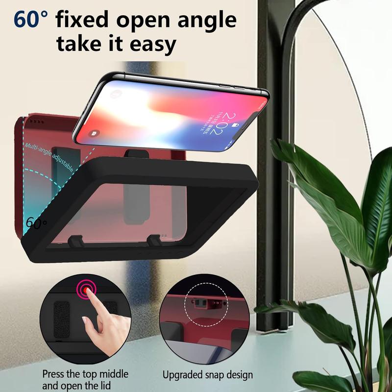 Shower Phone Holder Waterproof - anti Fog High Sensitivity Touch Screen, 360°Rotation Wall Mount Shower Case for Phone for Bathroom Wall Mirror Bathtub Kitchen, Compatible with under 7 Inch