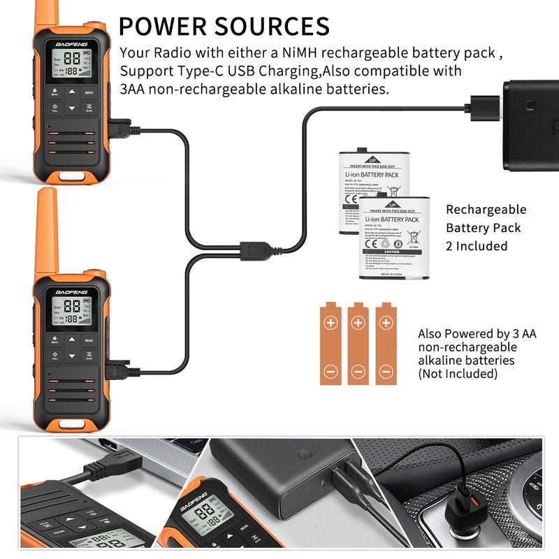 Baofeng Radio F22 Long Range Walkie Talkies for Adults with 22 FRS Family 2-Way Radio with LED Flashlight VOX for Hiking Camping Trip (Orange 4 Pack)