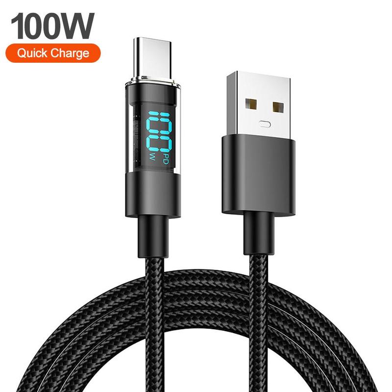 100W Digital Display Fast Charging Data Cable, USB-C Data Cable, Type-C Phone Charging Cable for Samsung S24 Xiaomi Redmi Huawei