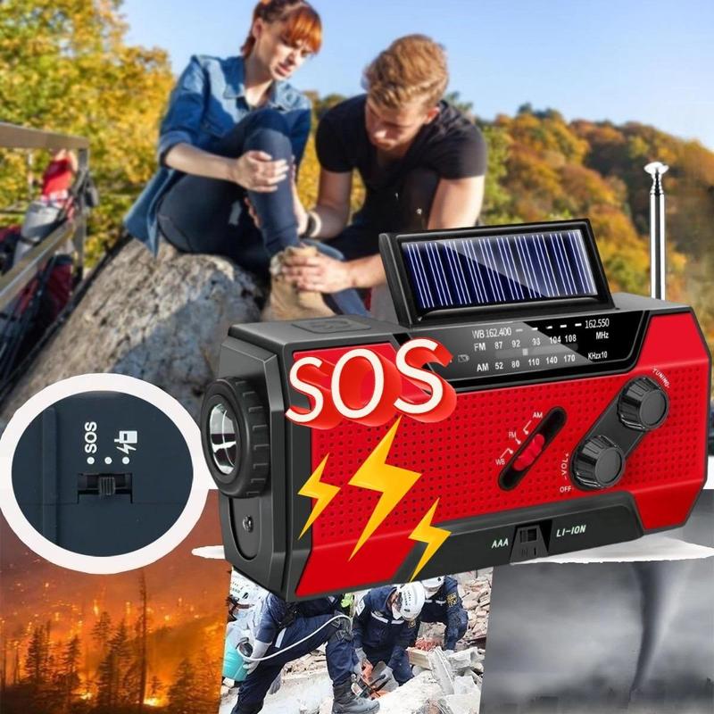 Portable USB Solar Hand Crank Charging Radio, Emergency Weather Radio with Power Bank Function, Radio with SOS Alarm & Flashlight for Indoor Outdoor Emergencies