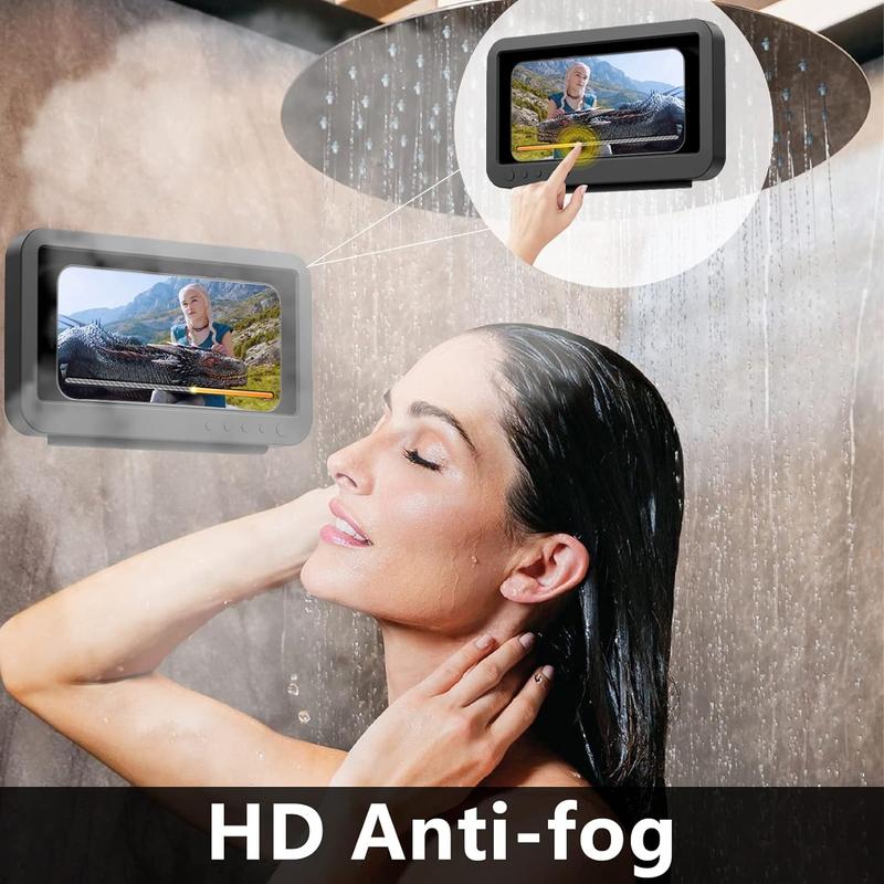 Shower Phone Holder Waterproof - anti Fog High Sensitivity Touch Screen, 360°Rotation Wall Mount Shower Case for Phone for Bathroom Wall Mirror Bathtub Kitchen, Compatible with under 7 Inch