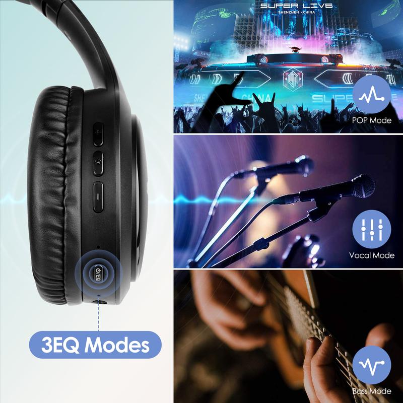 Siindoo Bluetooth Headphones Over Ear, 65H Playtime and 3 EQ Music Modes Wireless Headphones with Mic, Stereo Foldable Wireless Audio Gaming Headset