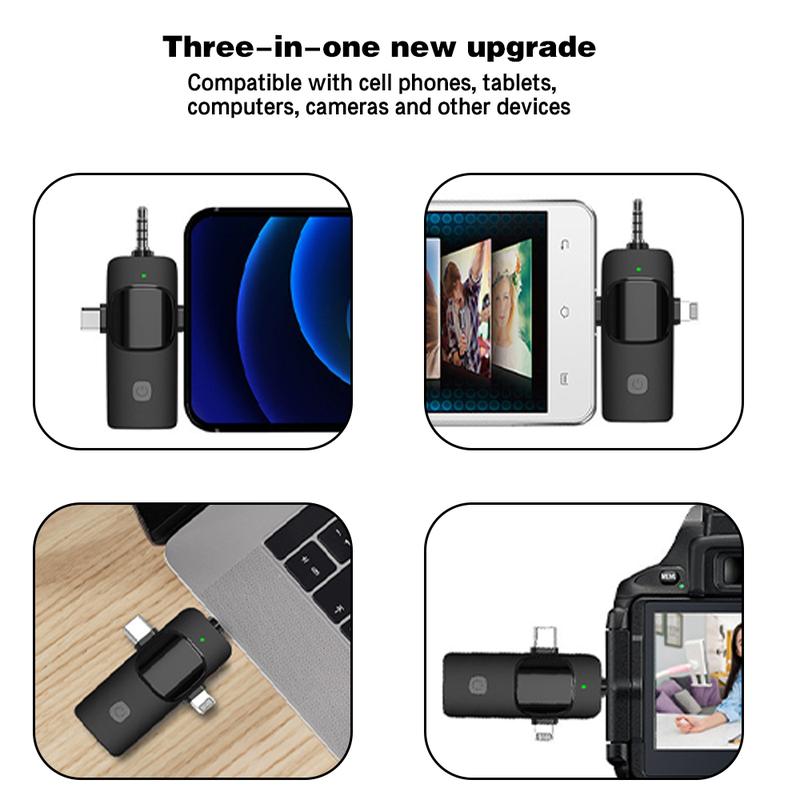 3 in 1 Universal Wireless Lavalier Microphone with Receiver, 3.5mm Professional Mini Microphone, Audio Video Recording For Android iphone,iPad,Camera, USB-C Microphone, 7-Hour Battery, Noise Reduction