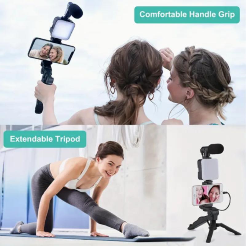 Portable Phone Holder Kit, 1 Set Handheld Phone Tripod with Fill Light & Microphone, Outdoor Live Streaming Kit, Photography Equipment for Streamer