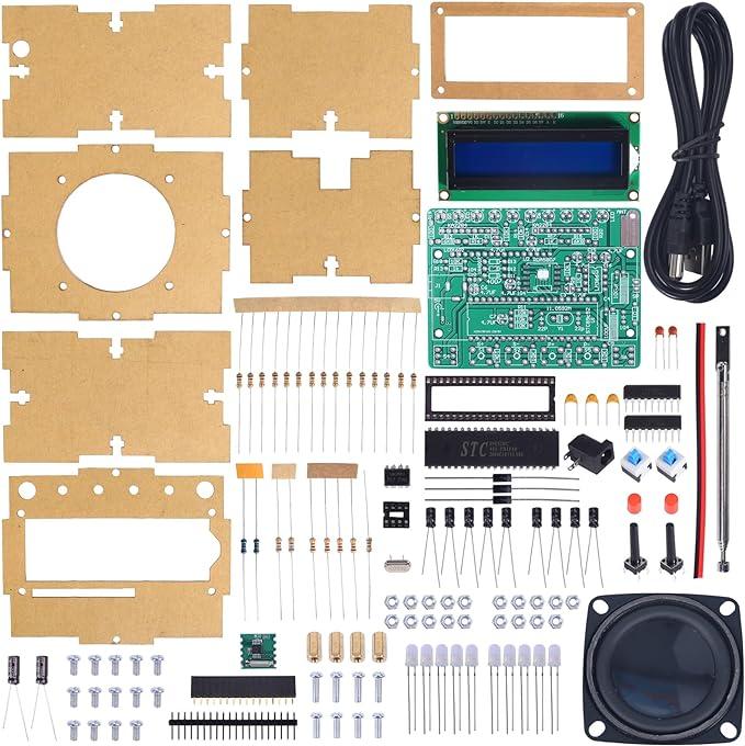 FM Radio Kit, Soldering Projects Radio with LED Flashing Lights FM 87-108MHz Soldering Practice Kit DIY Radio Kit LCD1602 Display for Learning Teaching STEM Education