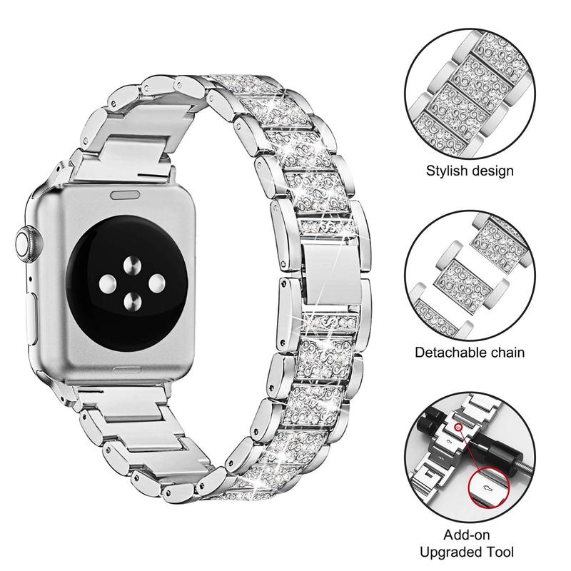 Rhinestone Decor Watch Band & Jewelry Bracelet Set, 4 Counts Set Watch Band with 2 Bling Case Cover, Watch Accessories for Apple Watch 9 8 7 6 5 4 3 2 1 SE