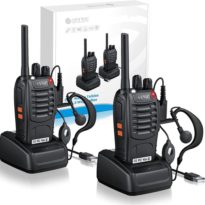 eSynic Professional Rechargeable Walkie Talkies - Long Range 2 Way Radio for Adults with VOX, 16 Channels, LED Light, Original Earpieces, and Portability Audio Portable Mother's Day Gift