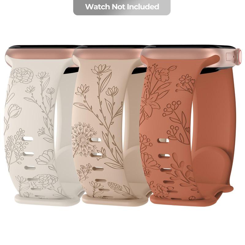 Floral Pattern Silicone Watch Band (Band Only), Soft Sport Wildflower Design Watch Band, Fashionable Watch Accessories Compatible with Apple watch Series 9 8 SE 7 6 5 4 3 2 1